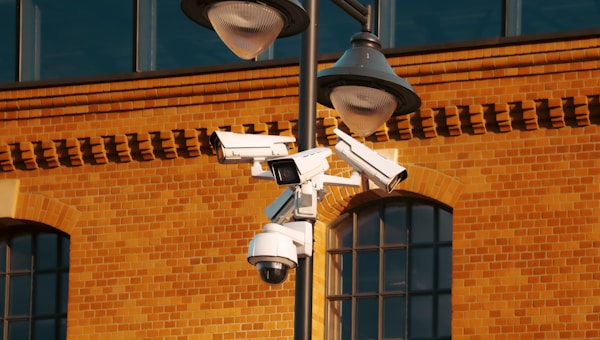 Surveillance cameras mounted on a lamp post